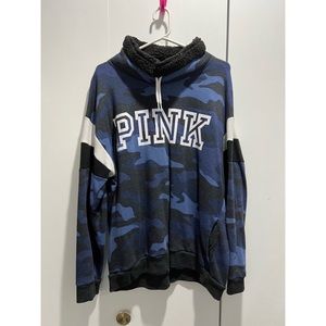 PINK Cowl Neck Camo Pullover